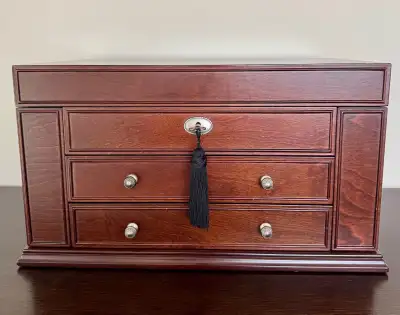 Beautiful Large Locking Wood Jewelry Box, View more