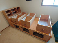 Solid Wood Twin platform beds w/drawers and headboard w/ shelves