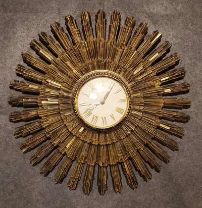 Vintage MCM Syroco Sunburst Wall Clock Large 24", View more