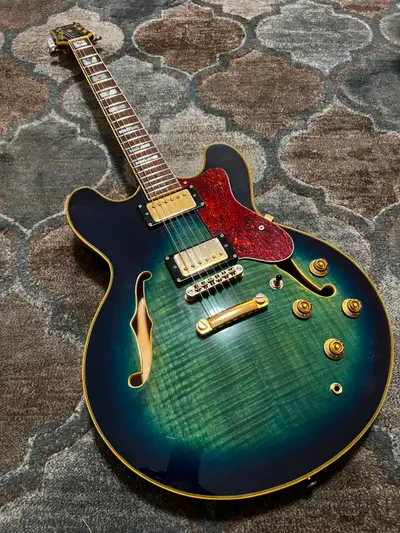 Selling a beautiful Jay Turser JT-137 Semi-hollow electric guitar. A Gibson 335 style guitar. The aq...