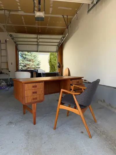 vintage Danish teak desk and chair, View more