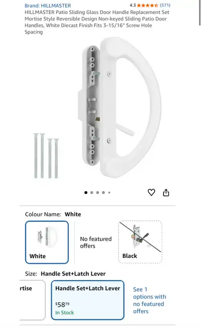 Hillmaster Patio sliding door handle set, View more