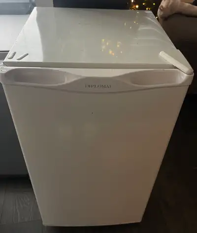 Large white Danby Diplomat mini fridge with freezer. Works very well, keeps fridge cold and freezer...