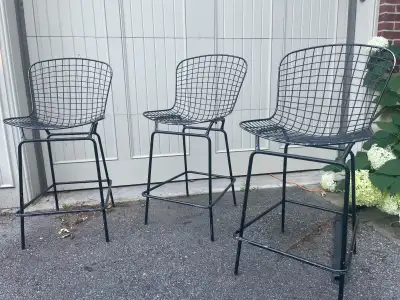 3 Black metal/iron counter height chairs, View more