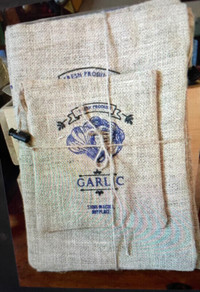 Set of Three Burlap  Storage Bags  - Garlic, Onions & Potatoes