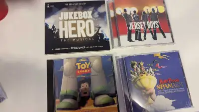 I'm offering a collection of four musical soundtrack CDs, including Jukebox Hero, Jersey Boys, Toy S...