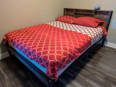 Queen bed with headboard storage and matress, View more