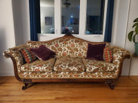 Antique Baetz Bros Victorian Walnut Sofa Floral Pattern
