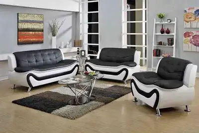 Black and white leather sofa set, View more