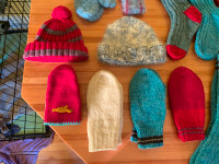 Wool socks, mittens, hats