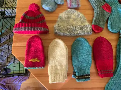 Wool socks, mittens, hats, View more