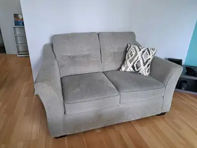 Cet ensemble confortable de causeuse et fauteuil assorti présente un revêtement en tissu durable et...