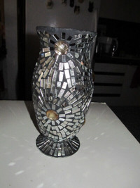11" high mosaic glass flower vase.
