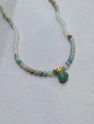 Natural Gemstone necklace: Selenite, Amazonite &  Aventurine, View more
