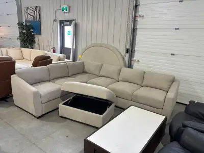 Fabric sectional with storage ottoman , View more