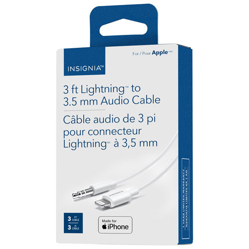Insignia 3ft Lightning to 3.5mm AUX Stereo Cable. Connect iPhone dans Câbles et connecteurs  à Région de Mississauga/Peel
