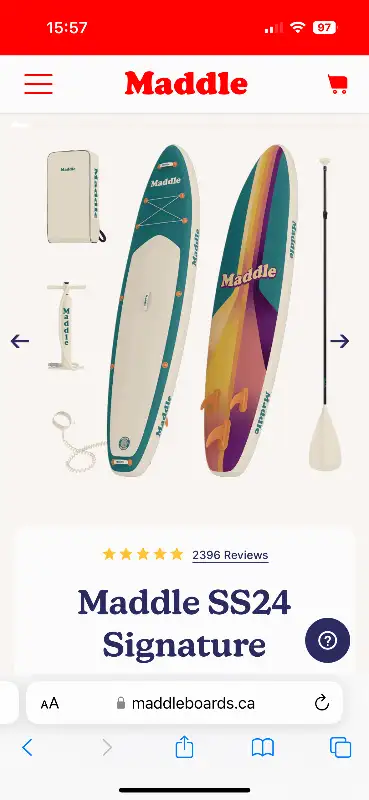 Maddle brand paddleboard, brand new (purchased Sept 2023), used once. Measures 10'6" long x 32" wide...