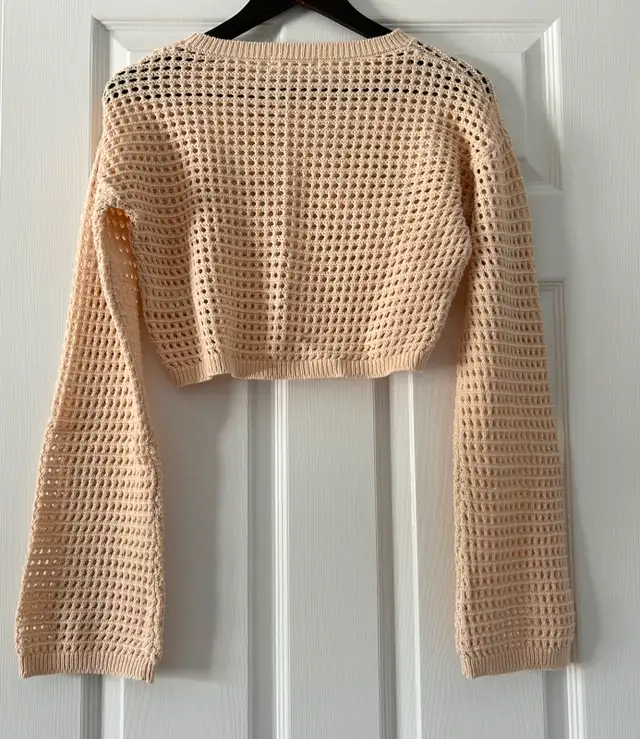 Womens Crochet-Style Cream Crop Sweater - Like-New63234728136323121