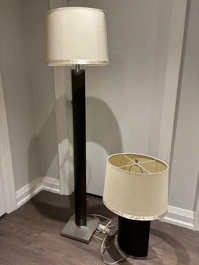 Matching table and floor lamp solid wood paid $400, View more