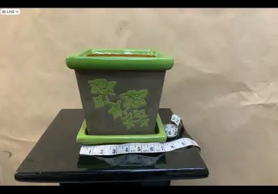 Ceramic pot with saucer attached 7.5”, View more