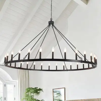 Large Farmhouse Wagon Wheel Chandelier - 60" diameter, View more