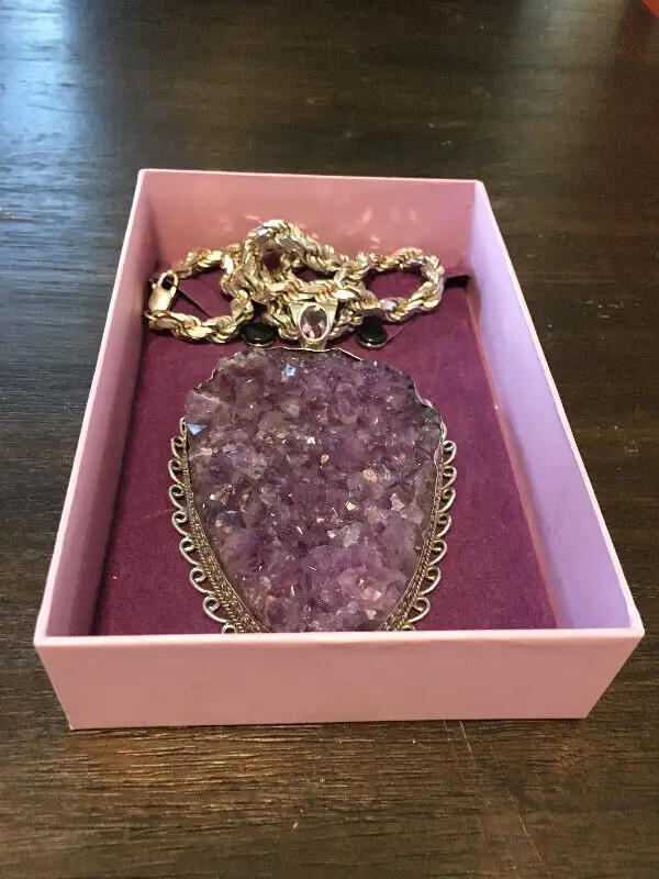 huge sterling silver amethyst pendant necklace62854396051330123