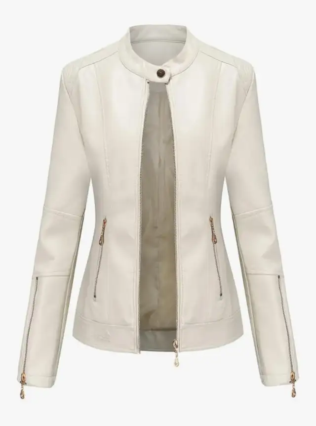 JMSUN Women's Motorcycle Jacket Leather, Stand Collar Jacket in Women's - Tops & Outerwear in Oshawa / Durham Region - Image 2