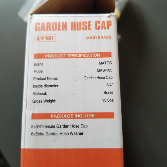 Garden hose cap mas-105 3/4" solid brass. Pack 6. New dans Outils d'extérieur et entreposage  à Ville de Montréal - Image 2