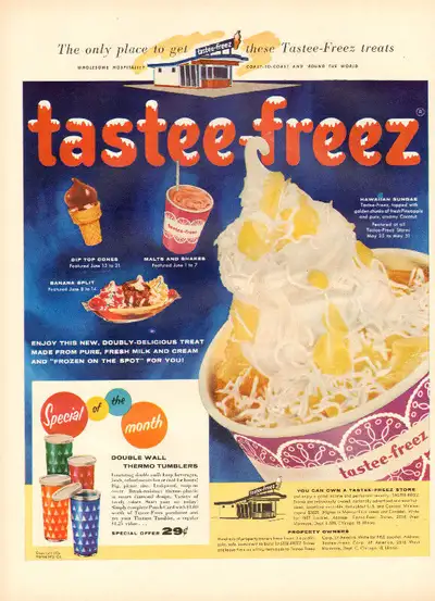 1956 large (10 ¼ x 14) color magazine ad for Tastee-Freez Restau, View more