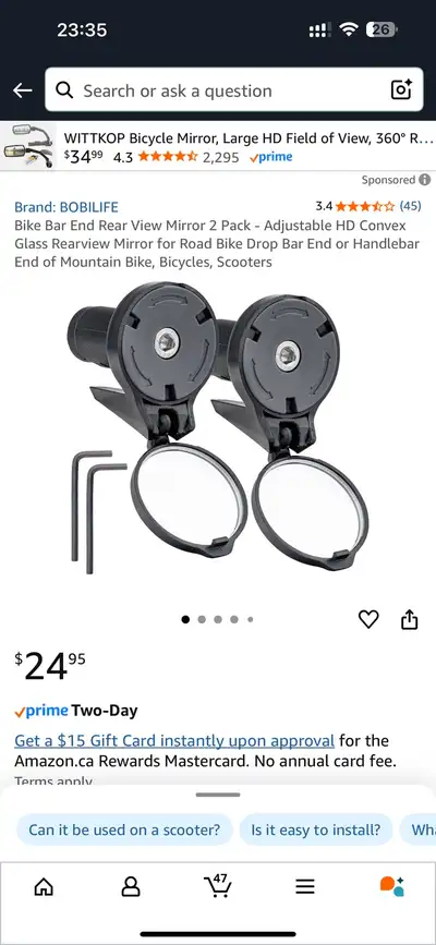 Bike Bar End Rear View Mirror 2 Pack, View more