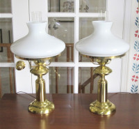 Vintage Brass Lamps With Milk Glass Shades Hurricane Chimney