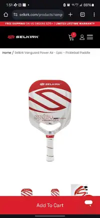 Power Air Red Epic pickleball paddle