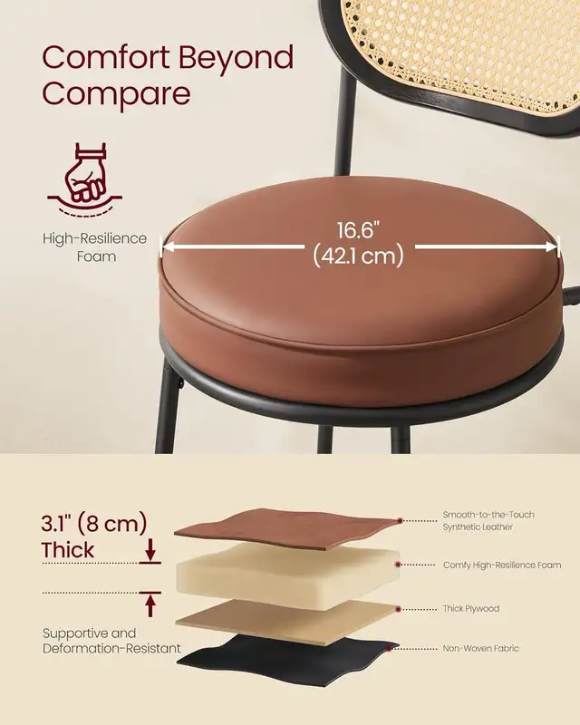 Counter Height Bar Stool with PE Rattan Back, Synthetic Leather  in Chairs & Recliners in Markham / York Region - Image 7