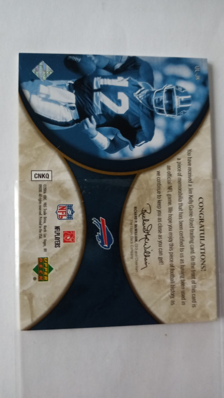 Jim Kelly 2006 Ultimate Collection Game Used Jersey Patch 36/99 in Arts & Collectibles in St. Catharines - Image 3