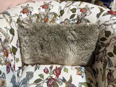 grey furry cushion , View more