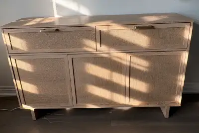 Modern Rattan-Front Sideboard / Cabinet – Excellent Condition, View more
