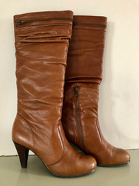 Cognac tall leather boots, size 8