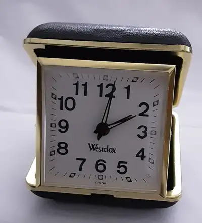 Antique Mechanical Winding Wesclox Travel Alarm Clock Black Gold, View more