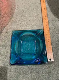 blue glass ash tray