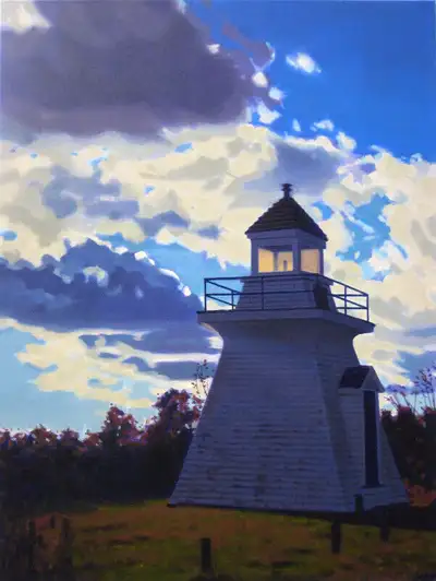 "Canning Lighthouse at Dusk" by award winning Annapolis Valley, Nova Scotia artist Ron Lightburn. Ac...