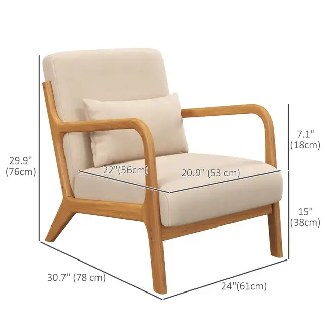 Fabric Lounge Chair, Velvet Armchair, Retro Accent Chair with Wo in Chairs & Recliners in Markham / York Region - Image 3