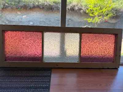 German made pressed glass piano window - 1912 era - Florentine pattern - mortise and tenon wood fram...