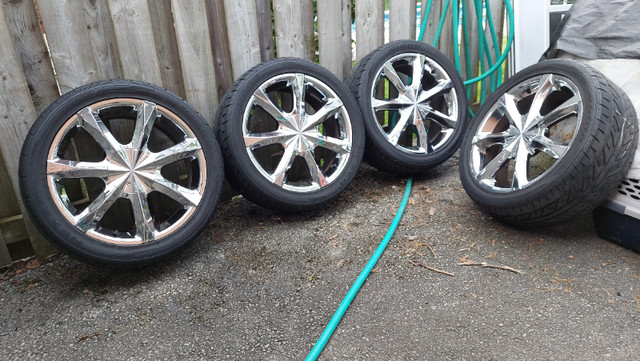 18x7.5 in x 114.3, Seven Spoke Chrome Rims and Tires. | Tires & Rims |  Oakville / Halton Region | Kijiji