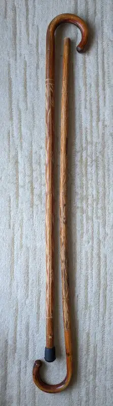 Pair of Vintage, Wood, Decorated Carved Canes, View more