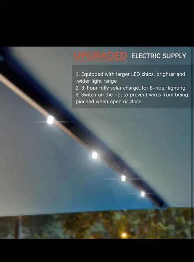 RED 9FT Solar LED UmbrellaSolar Powered Table Umbrella, Fade-re in Patio & Garden Furniture in Hamilton - Image 3