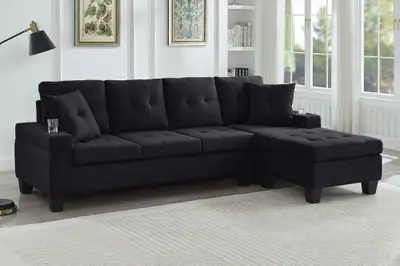 Sofa Sectional Black/Grey Linen Fabric, View more