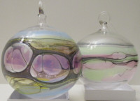 2 LOCAL ARTISAN BLOWN CLEAR GLASS HANGING BUBBLES