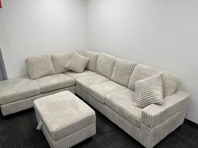 Brand New Beige Corduroy Sectional with ottoman , View more