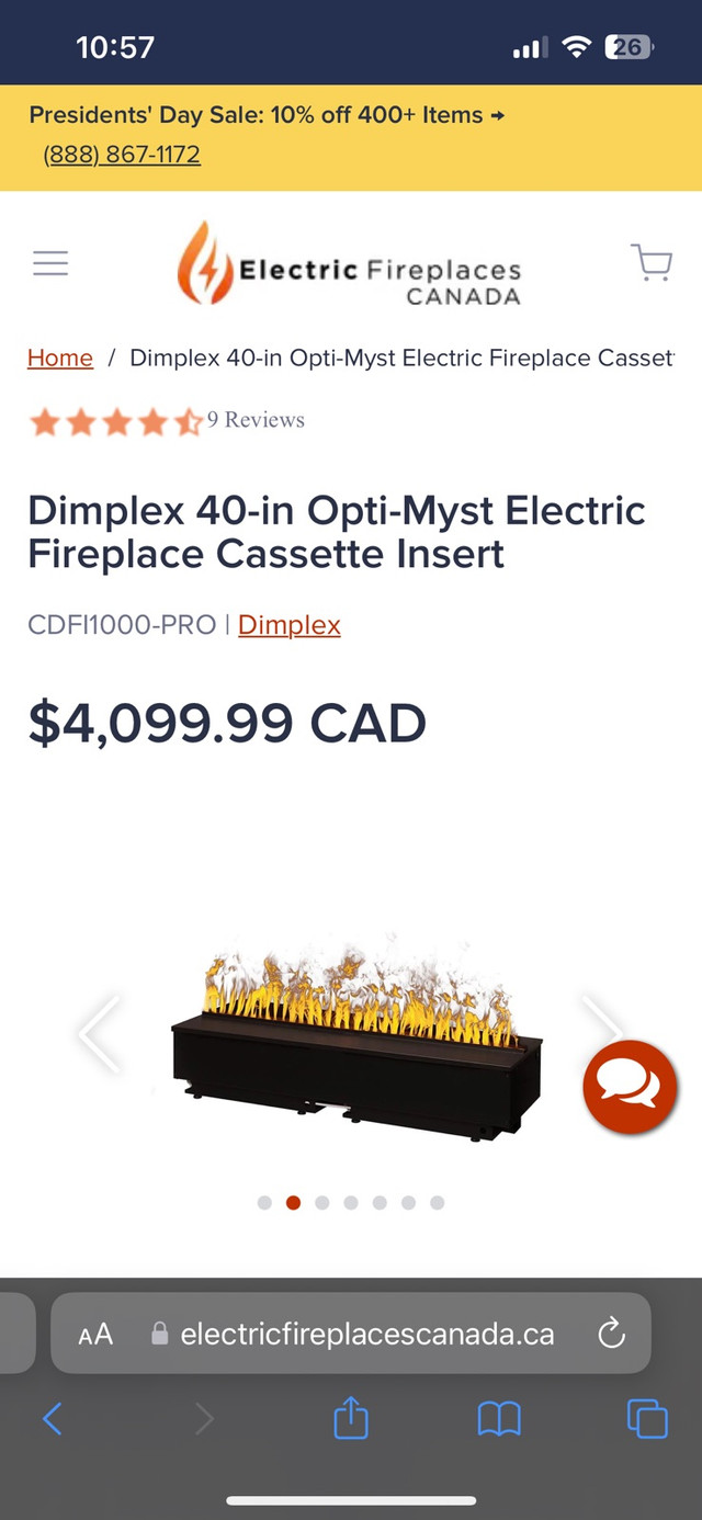 Dimplex Opti-Myst Electric fireplace in Fireplace & Firewood in Regina