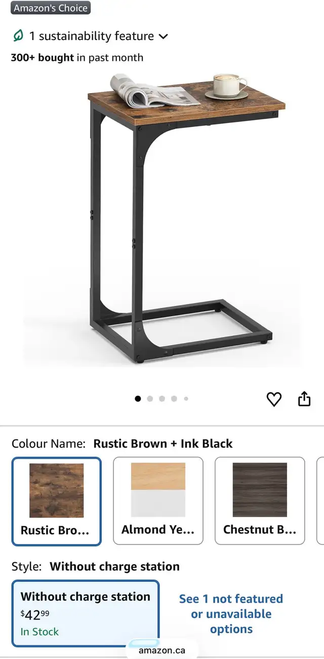 VASAGLE C-Shaped Side Table – Rustic Brown + Ink Black in Other Tables in Oshawa / Durham Region - Image 9